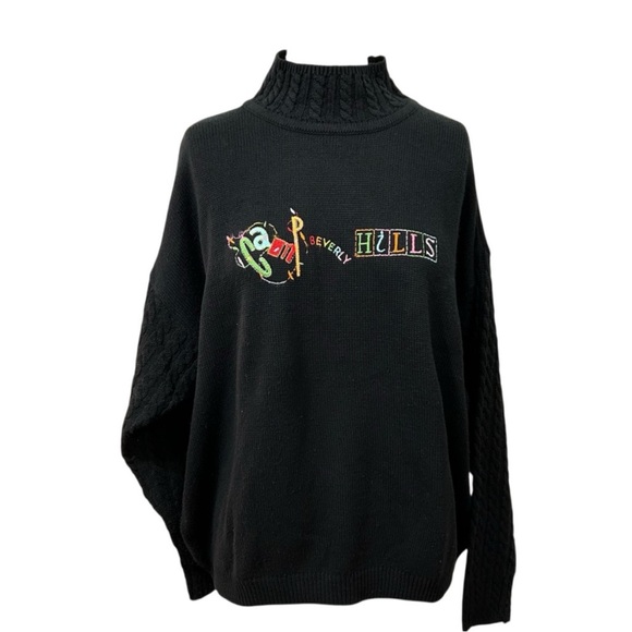 Camp Beverly Hills Black Cable Knit Vintage Sweater Large warm cotton blend